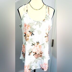 Rirow Women's L Summer Top Spaghetti Strap Floral Round Neck Sleeveless Beach